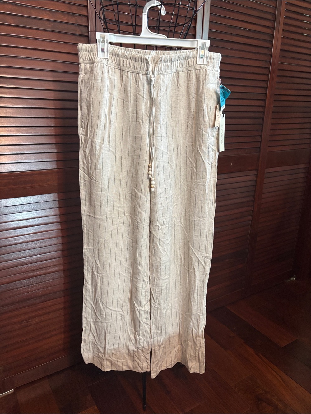 Women's Cream Linen-Blend Drawstring Pants